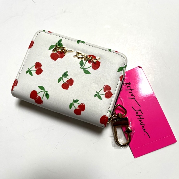 NWT Betsey Johnson Cherry Print Zip Around Wallet Keychain ID Card Holder - Picture 2 of 5